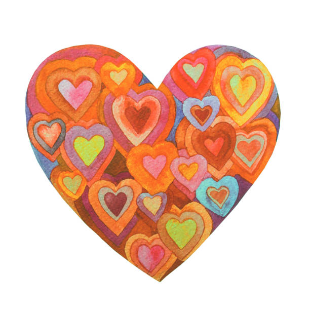 흰색 배경에 하트로 만든 수채화 하트 - heart shape valentines day love backgrounds stock illustrations