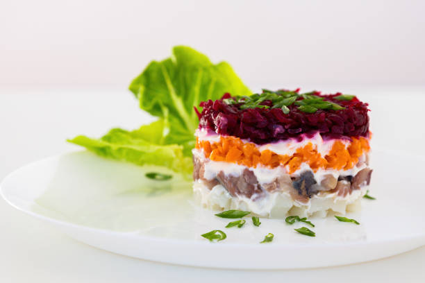 istock Dressed herring or herring under a fur coat. Traditional Russian salad. 1193133895