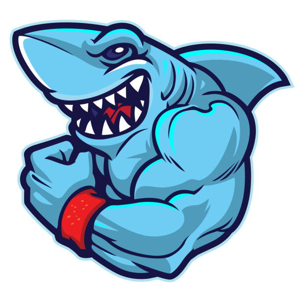 stockillustraties, clipart, cartoons en iconen met shark flex - toy shark