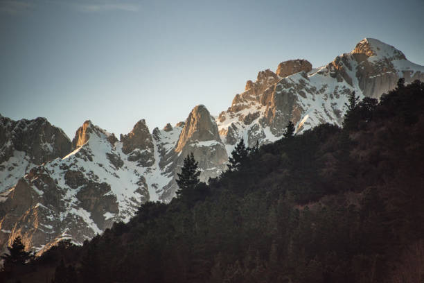 The Picos de Europa mountain range with some snow. This mountain range is situated in northern Spain, between the regions of Leon, Asturias and Cantabria.