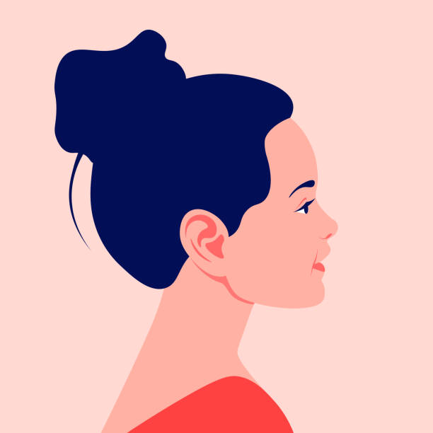 Head of a little European girl in profile. The face of a happy child on the side. Portrait. Avatar. Head of a little European girl in profile. The face of a happy child on the side. Portrait. Avatar. Vector flat illustration cute child face expressions side view stock illustrations