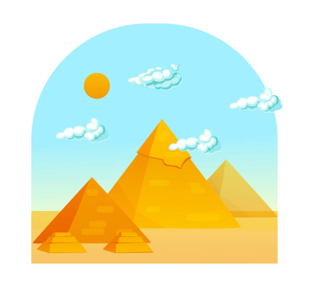 illustrazioni stock, clip art, cartoni animati e icone di tendenza di piramidi egiziane contro il cielo con nuvole vettore cartone animato - egypt cairo pyramid sunset