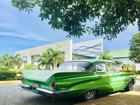 Vintage American car in Cuba. Capture with smart phone camera.