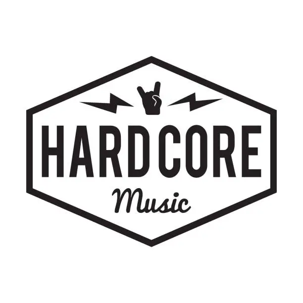 Vector illustration of Hard Core music badge. For heavy metal signage. Hard core festival