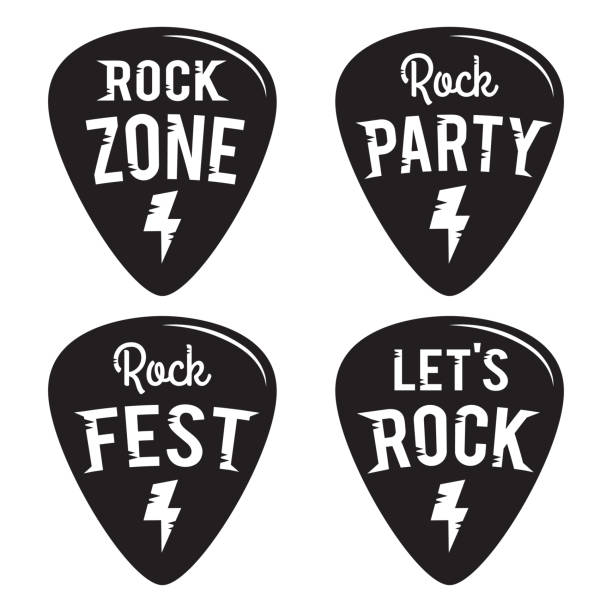 rock fest odznaka / label zestaw wektorowy. heavy metal hipster logo gitara pick mediatorów - modern rock stock illustrations