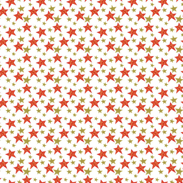 istock Seamless pattern of hand-drawn golden and red stars 1193152122