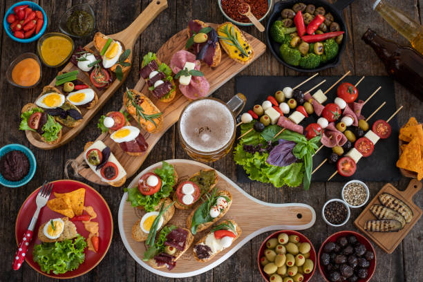 istock Tapas table with many kinds Spanish pintxos 1193153431