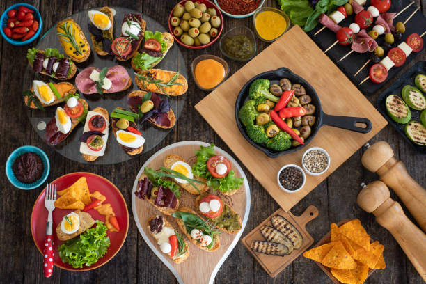 istock Tapas table with many kinds Spanish pintxos 1193153522