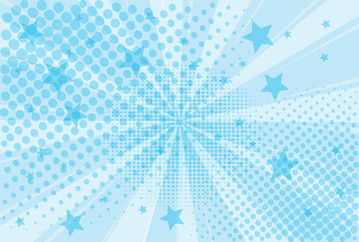 Blue and white background superhero. The background of the Book in comic style pop art. Lightning blast halftone dots. Cartoon vs. Vector Illustration