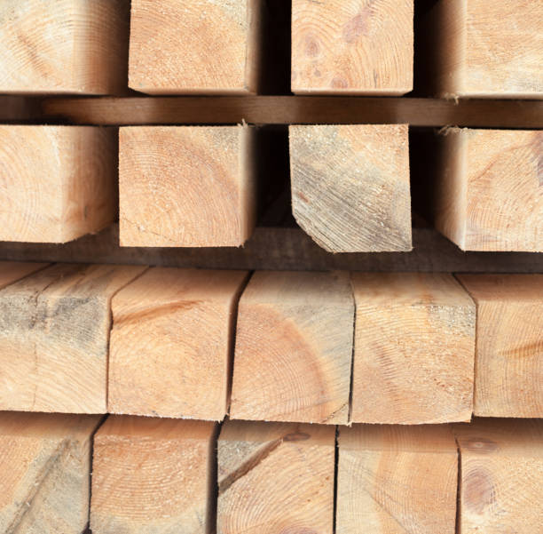 istock Wooden beams. Planks. Air-drying timber stack. 1193158498