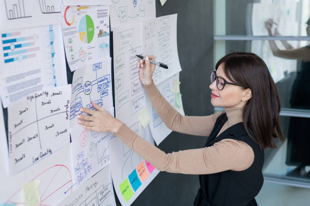 istock Confident economist analyzing financial information on blackboard in office 1193161608