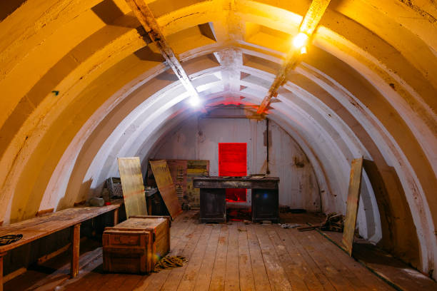 Dark abandoned Soviet bunker, echo of Cold War.