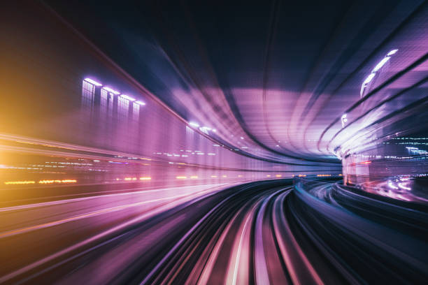 istock Futuristic High Speed Light Tail with Night City Background 1193163914