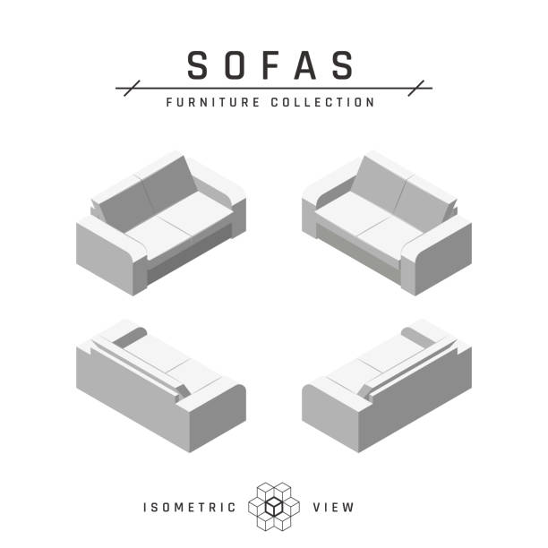 istock Isometric sofa, set of icons in flat style 1193163990