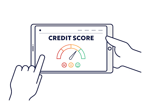 Vector Line Illustration Concept for Credit Score. Editable Stroke and Pixel Perfect.