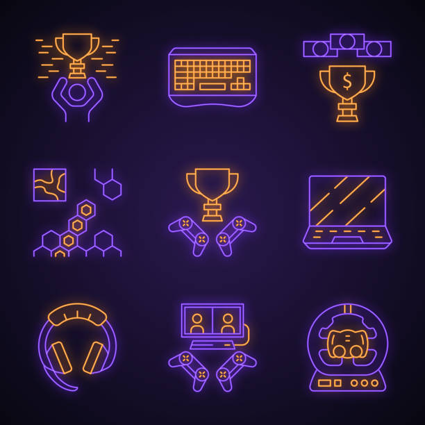 ilustrações de stock, clip art, desenhos animados e ícones de esports neon light icons set - wheel incentive award winning