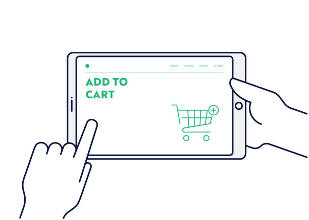カートに追加するためのベクトルラインイラストコンセプト編集可能なストロークとピクセルパーフェクト。 - ipad shopping gift retail点のイラスト素材／クリップアート素材／マンガ素材／アイコン素材