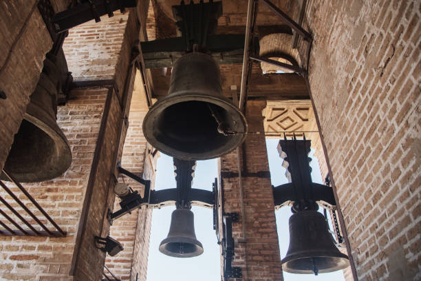 Bells on top of Giralda tower in Seville, Spain stock photo