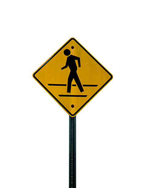 istock Weathered yellow cross walk sign on white background 1193171356