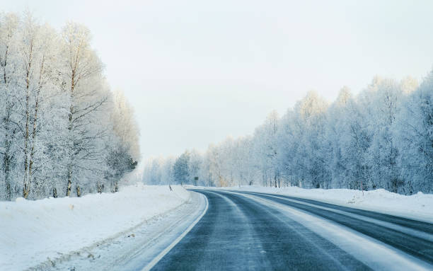 istock Winter road and a Snowy Forest at Cold Finland reflex 1193173455