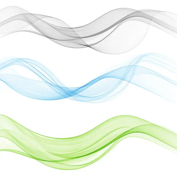 Vector illustration of Vector set abstract wave pattern. Blue wave. Green wave. Gray wave. Transparent wave set. Color wave. Smoke wave.