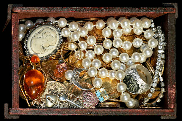 Bunch of jewellery and gold in the chest