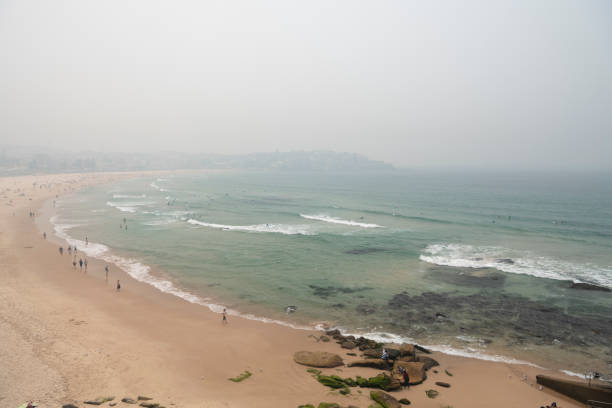 Sydney, Australia - December 10, 2019. Bondi Beach covered in bushfire smoke, Sydney Australia