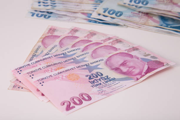 istock Two Hundred Turkish Lira on white background 1193187597