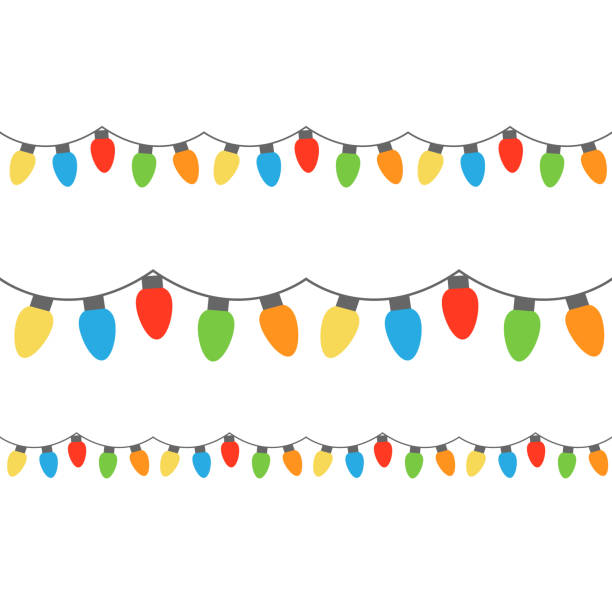 Christmas lights Christmas colorful lights on string. Colorful xmas light bulbs vector graphic illustration. fairy lights stock illustrations