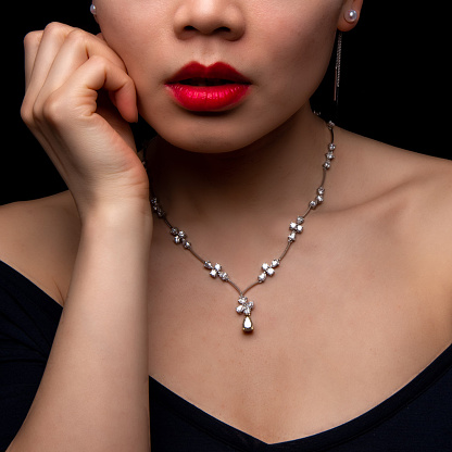 Elegant diamond necklace photo shoot in New York City.