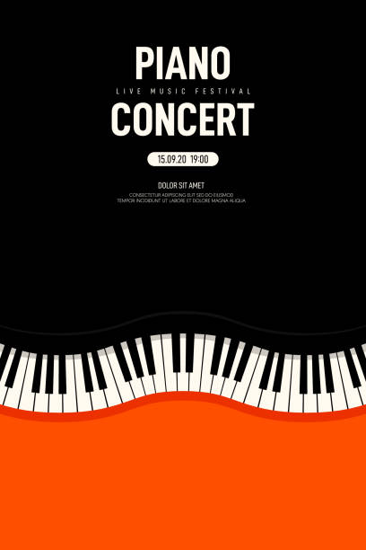 ilustrações, clipart, desenhos animados e ícones de concerto para piano e festival de música poster estilo retro vintage moderno - piano