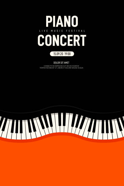 фортепианный концерт и музыкальный фестиваль плакат современный винтажный ретро стиль - рояль stock illustrations