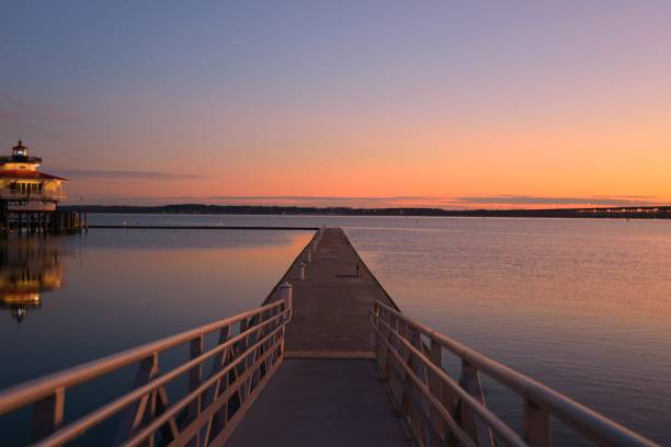 istock Close up on Choptank River Lighthouse during Dawn with reflection in the water 1193207778