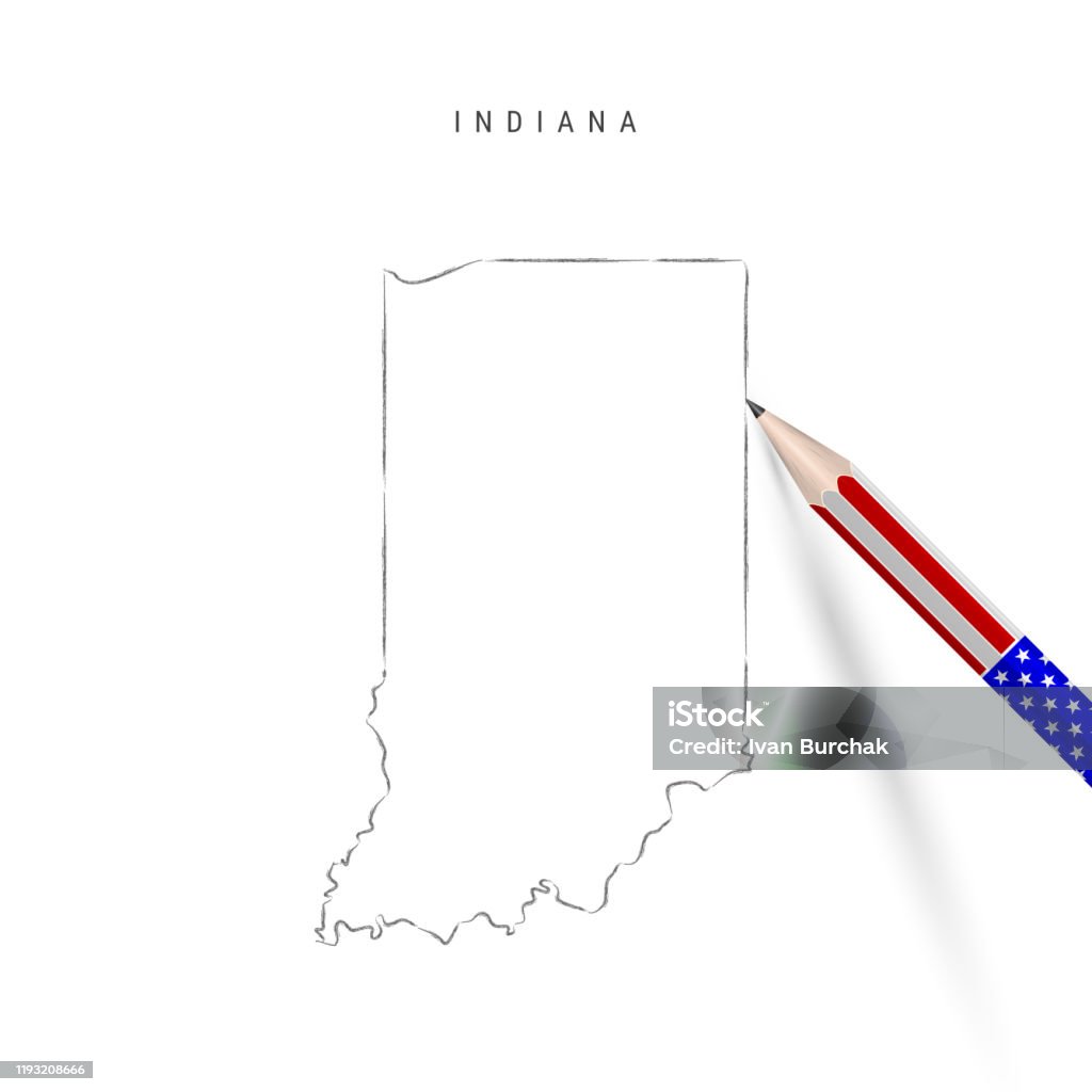 Indiana Usstaatsvektor Karte Bleistift Skizze Indiana Umrisskarte Mit
