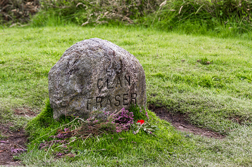 Grave marker in the Culloden Battlefield near Inverness, Scotland