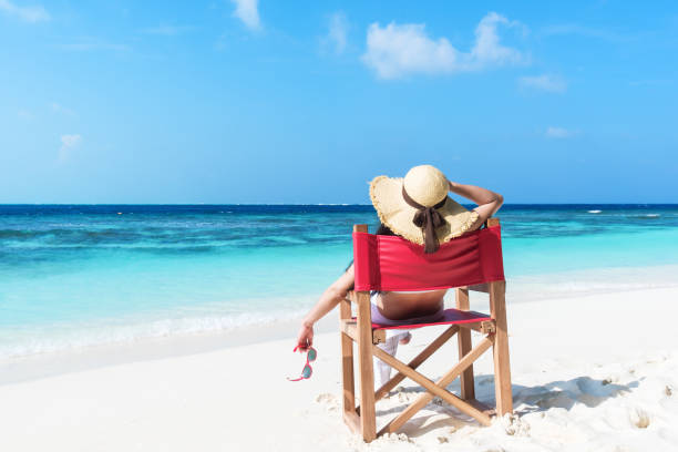 istock Young woman relaxing on the tropical beach 1193224762
