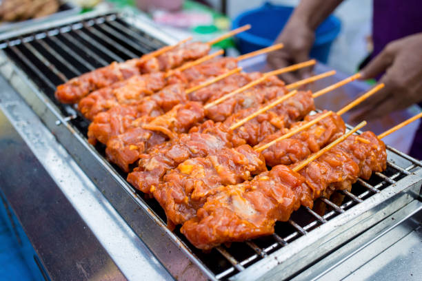 istock Raw Grilled pork skewers focus selective 1193228530