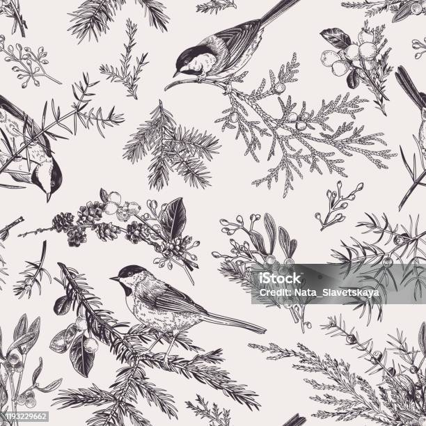 Vintage Seamless Pattern With Birds Stock Illustration - Download Image Now - Bird, Christmas, Illustration