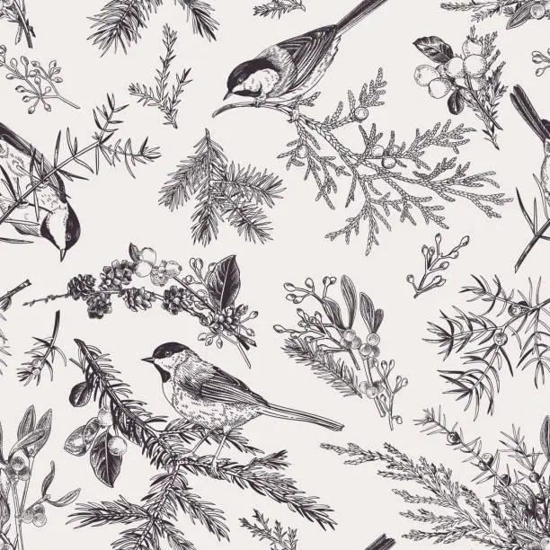 Vector illustration of Vintage seamless pattern with birds.