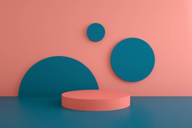 istock 3d rendered studio with geometric shapes, podium on the floor. Platforms for product presentation, mock up background. Abstract composition in minimal design. 1193229668