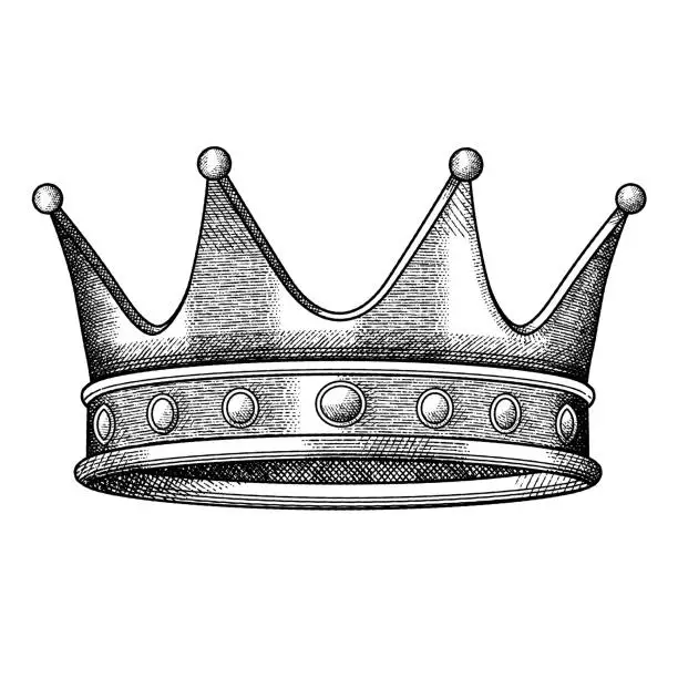 Vector illustration of Vintage crown. Hand draw graphic.