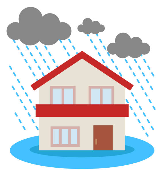 ilustrações de stock, clip art, desenhos animados e ícones de flooded house - weather cloud window rain