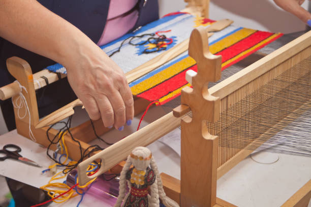 istock Woman hand weave on the weaving machine 1193237399