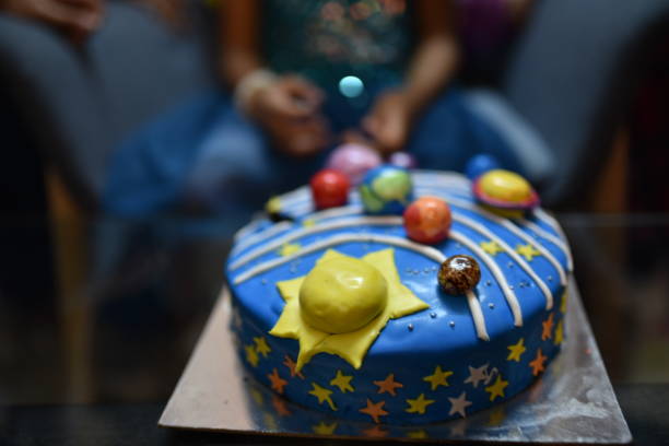 Sweet table with big golden cake for wedding party