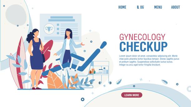 Landing Page Offering Gynecology Checkup for Women Flat Landing Page Offering Gynecology Checkup for Women. Female Visiting Gynecologist Doctor. Examination Room with Gynecological Chair Design. Medical Appointment. Vector Health Care Illustration gynecology stock illustrations