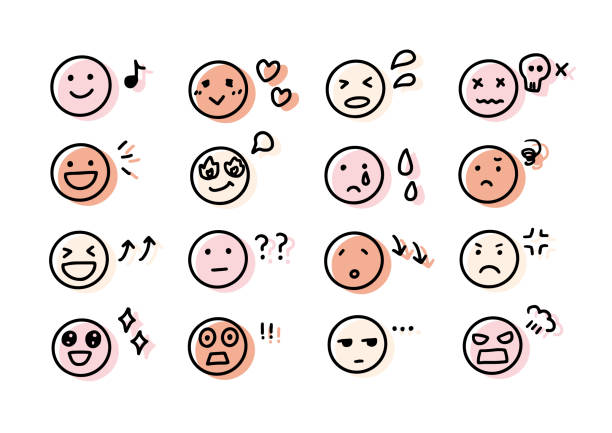 Handwritten facial expression and emotion icons. Handwritten facial expression and emotion icons. anthropomorphic stock illustrations