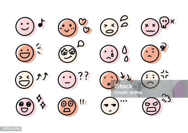 Handwritten Facial Expression And Emotion Icons Stock Illustration - Download Image Now - Anthropomorphic Smiley Face, Emoticon, Smiling