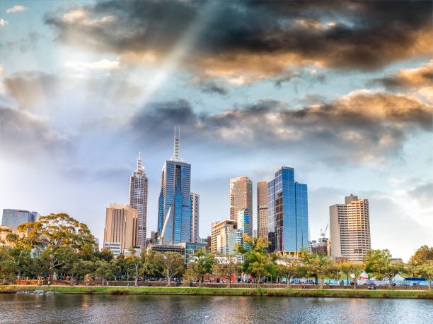 istock Sunset in Melbourne, Australia. City skyline 1193242838