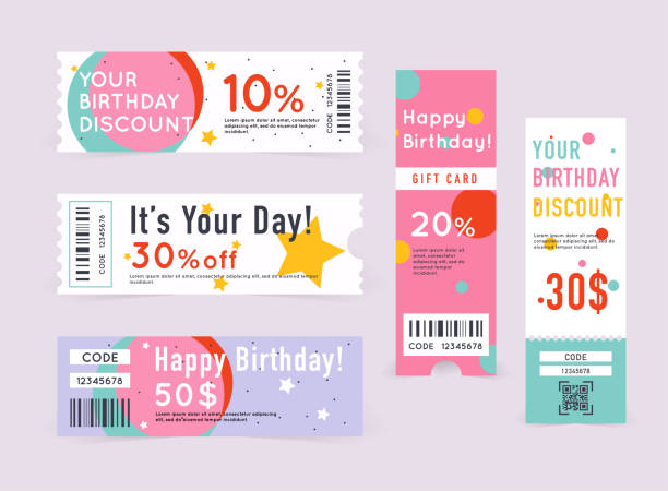 Gift card with coupon code Gift card with coupon code. happy Birthday coupon illustration. coupon stock illustrations