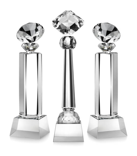 Blank glass trophy mockup isolated on white background